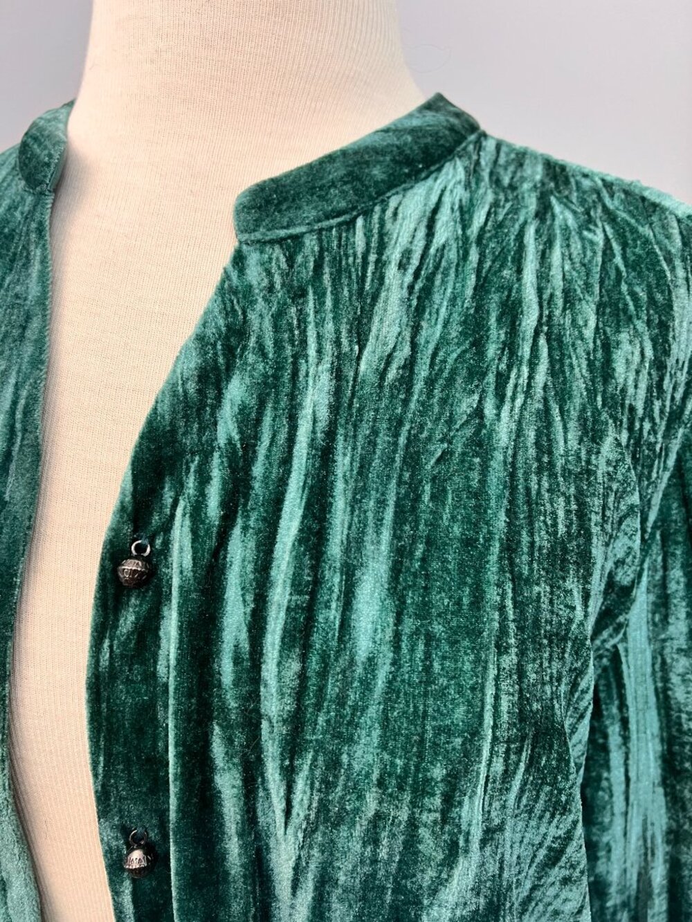 Coldwater Creek Emerald Teal Crushed Velvet Long Shirt Jacket Sz L - Picture 3 of 13